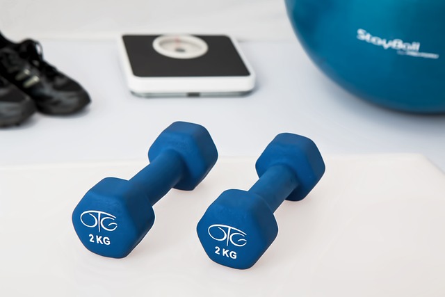 a pair of urethane dumbbells